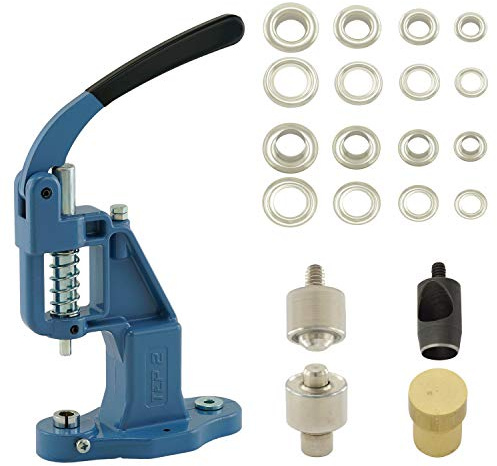 GETMORE Parts Prensa Ojales + Máquina para Hacer Ojetes + Herramienta Agujeros + 100 Ojales, Latón, Inoxidable - Plata, 17 mm