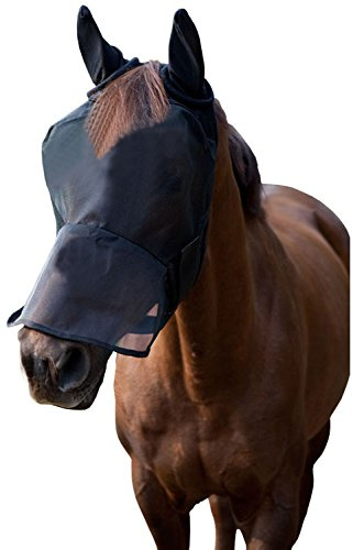 LTG Pro - Masque anti-mouches pour cheval, poney, cob - Voile couvrant toute la tête - Protection pour les oreilles et le nez en polyester - Dessins amusants
