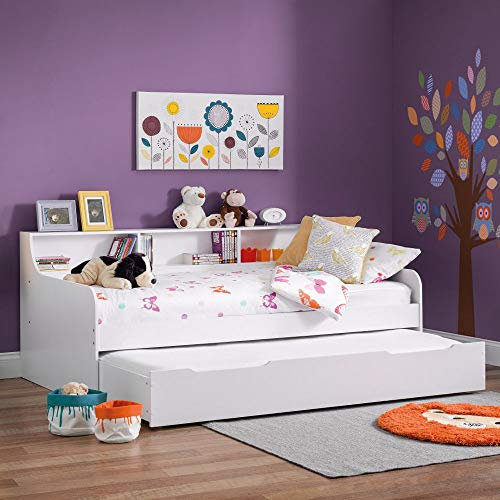 Wooden Guest Bed Daybed with Trundle, Happy Beds Grace White Wood Modern Day Bed - 3ft Single (90 x 190 cm) Frame Only