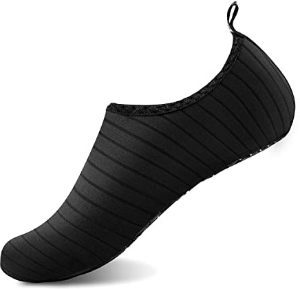 HMIYA Badeschuhe Strandschuhe Wasserschuhe Aquaschuhe Schwimmschuhe Surfschuhe Barfuß Schuhe für Damen Herren(Streifen Schwarz,36-37 EU)