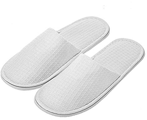 AhfuLife Echoapple Waffle Closed Toe White Slippers Fit Most Men and Women for Spa, Party Guest, Hotel and Travel (6/7.5 UK, White-5 Pairs)
