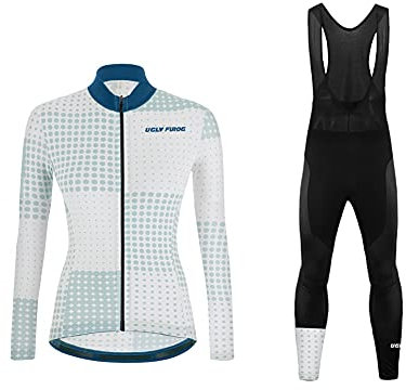 UGLY FROG Damen Radtrikot Set Fahrradbekleidung Fahrrad Langarm + Radhose mit Sitzpolster Herbst Sportbekleidung