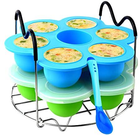 Silicone Egg Bites Mold Set of 4, Steamer Rack with Heat resistant Handle