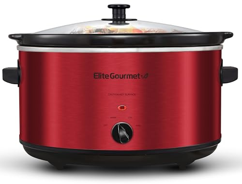 Elite Gourmet MST-900RXT Electric Ceramic XL Jumbo Slow Cooker, Adjustable Temp, Entrees, Sauces, Stews & Dips, Dishwasher Safe Glass Lid & Crock, 8.5Qt, Metallic Red