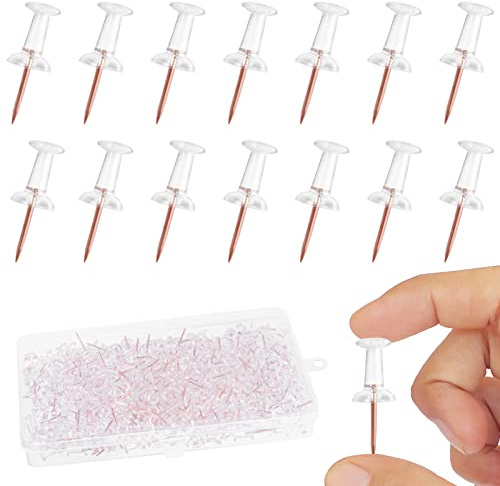 Vicloon Stiftstift, 300 Stycken Kartnageldiaboloform med Plastlåda, Stift av Hög Kvalitet och Robust, Kartstifter för Tavla, Världskarta, Korkbräda （rosa guld）