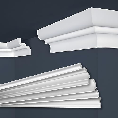 Marbet, listelli da soffitto in polistirene XPS, modanature in stucco di alta qualità, leggeri e robusti, dal design moderno (confezione risparmio da 40 metri, E-09, 62x80 mm), listello angolare