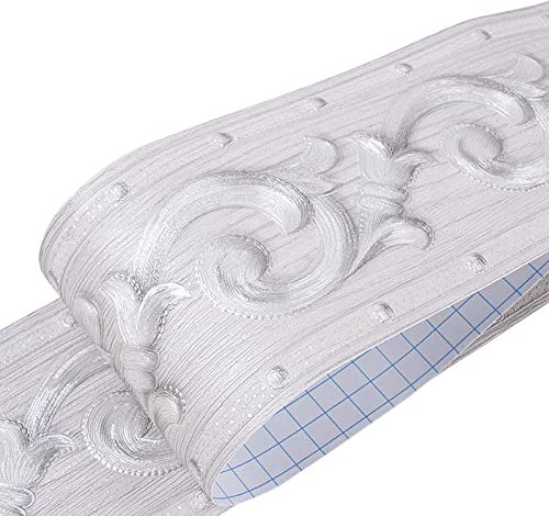 HBOS Tapete Bordüre Wasserdichter Rand Aufkleber Selbstklebende Vintage 3D Blumenrebe Muster Dekoration für Wohnzimmer Bad und Küche