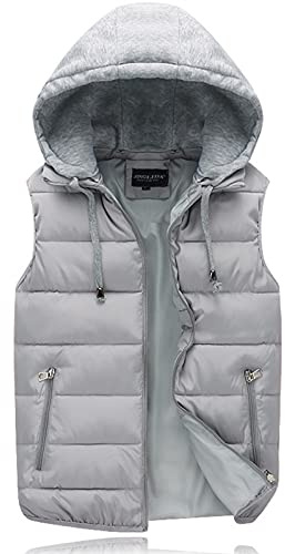 Ommda Gilet Smanicato Uomo Caldo Imbottito Invernale con Cappuccio Antivento Giacca Senza Maniche Sportivo Giubbotto Casual con Zip Grigio L