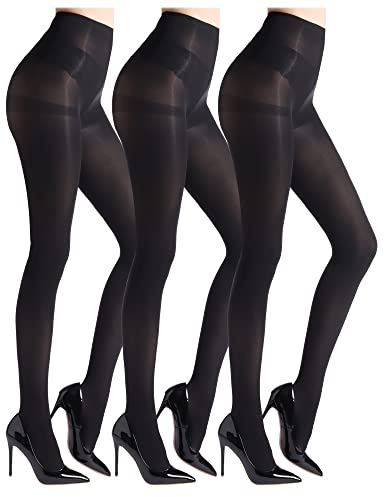 ZIHUA 3 Pairs Opaque 40 Denier Black Tights for Women Black L