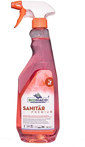 BIONACO Premium Sanitär Reiniger, 750 ml, Badreiniger extra stark für Armaturen, nachhaltiges Reinigungsmittel für Kalk & Schmutz, Fertiglösung für glänzende & saubere Armaturen