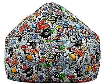 Treer Sitzsack ohne Füllung, für Kinder & Erwachsene, Lazy Bean Bag, Hip Hop Graffiti Drucken Sitzsäcke Sitzsackbezug, Spielzeug Aufbewahrung Sitzkissen mit Reißverschlus (80x90 cm,grau)