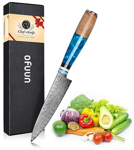 oFuun Coltello Cucina Universale Professionale Coltello da Chef Acciaio Damasco -Lama 12,5cm, Può Frutta, Verdura, Carne