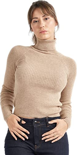 alsestudio Women`s Turtle Neck Jumper Premium Quality Silk Touch Long Sleeve Soft Ribbed Pullover Essential Knitted Roll Neck Sweaters Off White, L