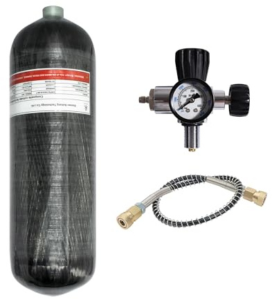 TUXING 4500psi Carbonio Fibra di Aria Serbatoio 6.8L (Bottiglia Vuota) e PCC Paintball Stazione di Riempimento con Valvola Manometro, Serbatoio Scuba, PCC Serbatoio con Regolatore Gauge per PCP Gioco