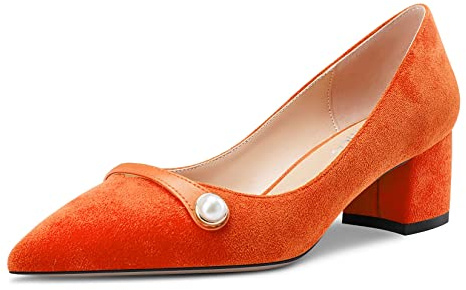 Castamere Femmes Bloc Chunky Mi Talon Heel Pointu Bout Slip-on Escarpins Mariage Dress 5 CM Heels Orange 44 EU