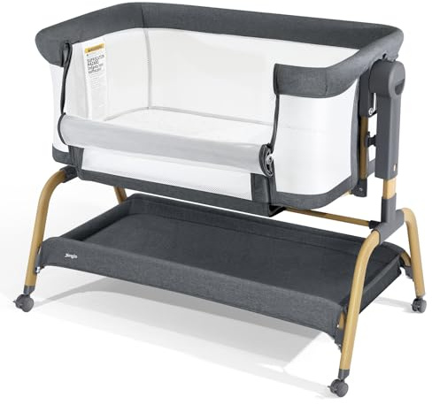 Jimglo 3 in 1 Baby Bassinet, Bedside Bassinet for Baby, Rocking Bassinet with Comfy Mattress and Wheels, 6 Height Adjustable Easy Folding Portable Bedside Crib for Newborn
