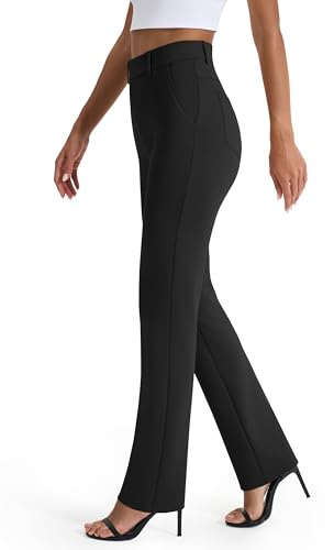 Dress Pants for Women Business Casual Stretchy Straight Leg Work Pants Yoga Dress Slacks High Waisted with Pockets Black 29 M