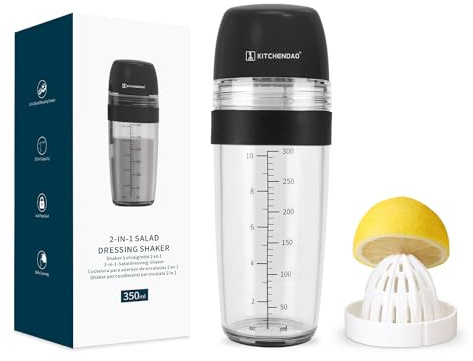 KITCHENDAO 2 in 1 Salad Dressing Shaker Container with Juicer, Pour Spout, Leakproof, Dishwasher Safe, BPA Free, Travel Homemade Oil and Vinegar Salad Dressing Bottle Mixer Dispenser, 1-1/2 Cups