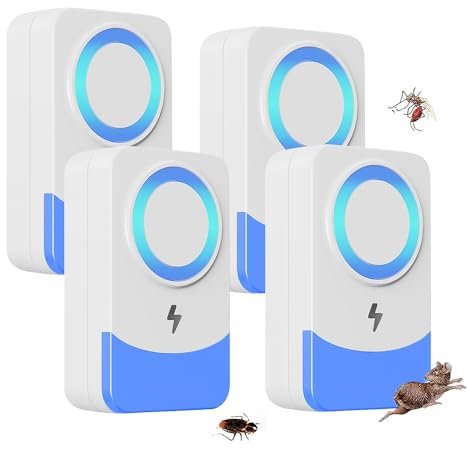 Ultrasonic Pest Repeller, 1/2/4 Packs Reusable Rat Repellent for Indoors, Powerful Mouse Repellent plug in Pest Control for Mosquito,Spider, Mouse, Mice, Cockroach, Moths, Ants (4Pcs)