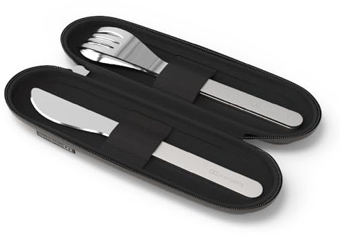MONBENTO - Couverts Nomades MB Slim Nest Trio Couteau noir - Couverts pour Lunch Box avec Étui - Idéal pour Manger au Bureau/Pique-Nique - Fourchette, Cuillère, Couteau Réutilisables en Inox