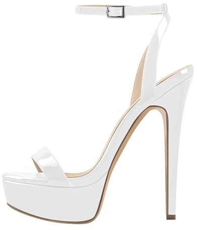 blingqueen Strappy Heels Sandals for Women Stiletto Heels Ankle Strap Heel White Platform Gladiator Sandals Buckle Up Heeled Sandals Open Toe Slingback Backless Sexy 6 Inch Heel for Women UK 5
