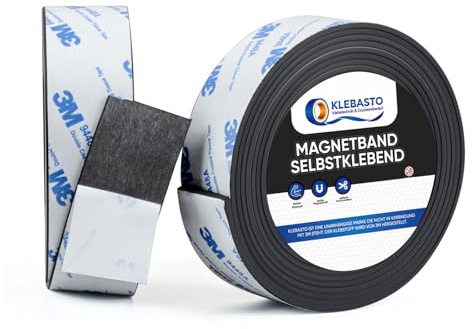 KLEBASTO Nastro magnetico autoadesivo, spessore 1,5 mm, striscia magnetica autoadesiva, con forte adesivo 3M, per cucina, scuola e ufficio (10 mm x 6 m)