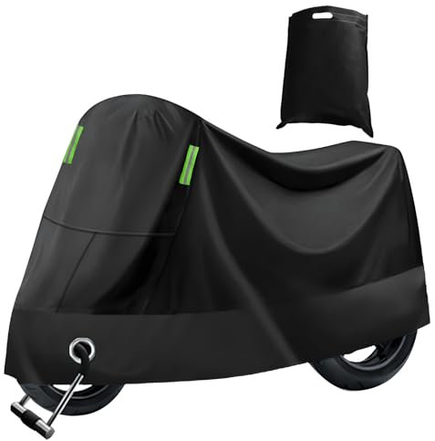 Funda para Moto, Lona para Interior y Exterior con Orificios de Bloqueo, Protección contra la Lluvia, El Polvo y los Rayos UV, para Scooter Motocross, Negro, XXL (245 * 105 * 125 cm)