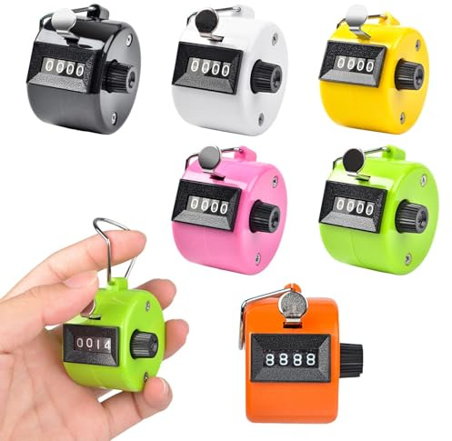 Tongdejing 6 Pcs Color Hand Tally Counter 4 Digit,Mechanical Clicker Counter ABS Handheld Counters Clicker Count from 0 to 9999 for Sport Stadium and Other Event(size:6 pcs)
