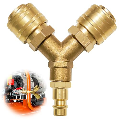 pangdapengpeng Distribuidor de Aire Comprimido de 2 Vías, Conector Rapido Distribuidor en Y, 1/4 In Conector Latón Accesorios Compresor Aire (2 Vías)