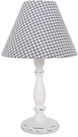 Grafelstein Tischlampe LITTLE COTTAGE weiß grau aus Holz mit kariertem Lampenschirm E27