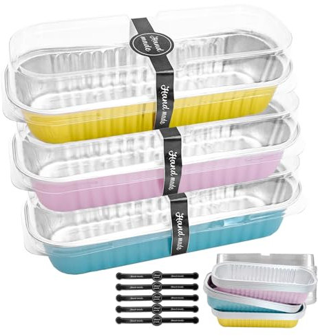 Mudoulu 30 PCS Aluminum Mini Loaf Cases with Lids and Spoons, 200ml Rectangular Thickened Baking Pans Mini Cheesecake Tins with Sealing Sticker for Bread Cake Wedding Birthday Picnic Party