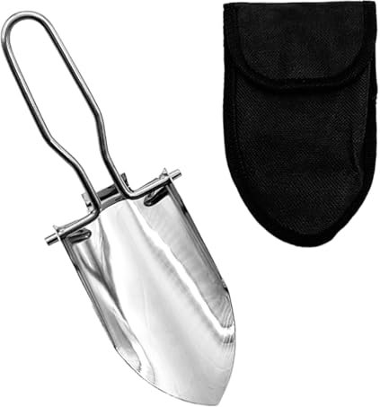 Folding Shovel Camping Shovels Stainless Steel Portable Folding Shovel with Carrying Pouch Mini Outdoor Garden Spade for Hiking Camping Gardening Fishing
