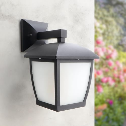 M Ledme - Aplique de Pared Exterior Serie House – IP44 Impermeable, Casquillo E27, Lámpara de Pared Negra de Acero y Cristal para Jardín, Terraza o Entrada (Bombilla No Incluida)