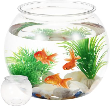 Cabilock Clear Round Fish Bowl, Shatterproof Goldfish Tank, Desktop Aquarium Home Office Decorative Vase for Small Fish Hydroponic Plants, Style A