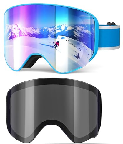 EasYoung Kid Ski Goggles, Snowboard Goggles for Boys Girls Junior, Skiing Goggles with Magnetic Replacement Lens, UV Protection, Anti-fog, Helmet Compatible for Skiing