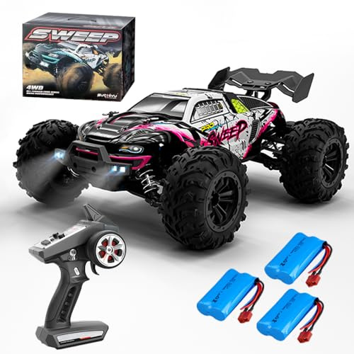 X-Verse 16101PRO 70 KM/H fjärrstyrd bil borstlös, 1:16 RC bil hög terrängbil offroad racerbil, 4WD vattentät RC truggy RC lastbil för vuxna, 3 batterier (röd)