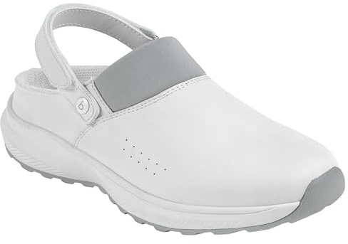 B-well Kai Clogs Médicos Blancos – Zapatos de Trabajo para Cuidadores Hombres & Mujeres, Zapatos de Enfermera, Antideslizantes, Anatómicos, Suela de Eva/Goma, Blanco, 38 EU