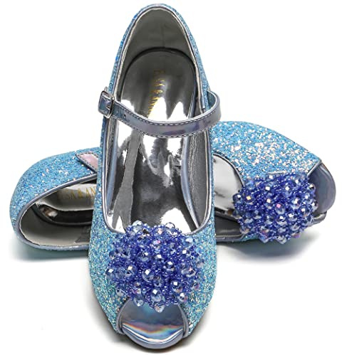 ELSA & ANNA Zapatos de princesa niña - Zapatos de fantasía con brillos y cristales - 3 cm tacón - Para fiestas, cumpleaños y cosplay - Tacones niña princesa (BLU23) (25)