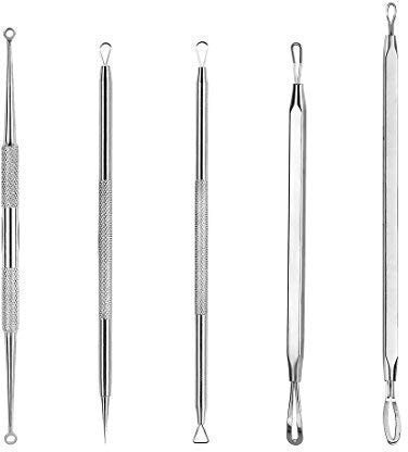 5 Profi Set Komodenquetscher Pickel-Mitesserentferner Gesichtspflege Edelstahl