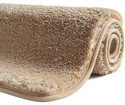 SFLXO Badematte 100cm x 60cm rutschfest-Badvorleger Maschinenwaschbar Anti-Rutsch Badteppich Weich Wasserabsorbierende-Badematten Flauschige Mikrofaser Badezimmerteppich Creme Beige Mehrweg