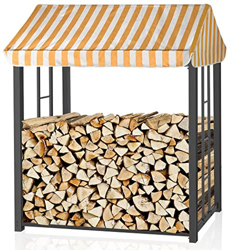RANSENERS Brennholzregal mit Regensicherem Dach -145x90x180cm LxBxH - Metall Feuerholzregal Kaminholzregal Stapelhilfe Aussen und Innen
