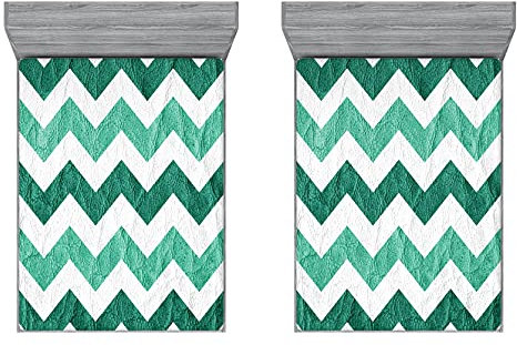 ABAKUHAUS Modern 2er-Satz Spannbetttuch, Pastell Chevrons Grün, Soft Dekorativer Stoff Bettwäsche Rund-um Elastischer Gummizug, 180 cm x 200 cm, Mint Green Dark Green
