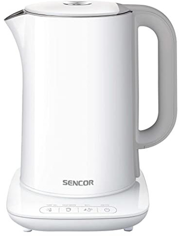 Sencor SWK 1591WH Glas-Wasserkocher 1,5 Liter Kapazität 2150 Watt Leistung Edelstahl Innenleuchte LED 100% BPA-frei Temperaturregelung (40°C bis 100°C)