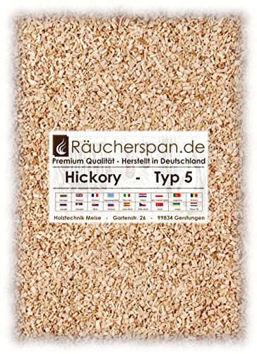 kleine Räucherchips für Borniak Räucheröfen, Smokinggun, Rauchinfusor, Räucherpistole, Hickory Typ 5, 1kg (entspricht etwa 4Liter)