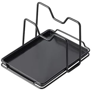 Moqing Pan Topf Deckel Halter Stand Schneidebrett Rack Löffel Rest Schneidebrett Organizer Stand mit Tropftablett (Schwarz)