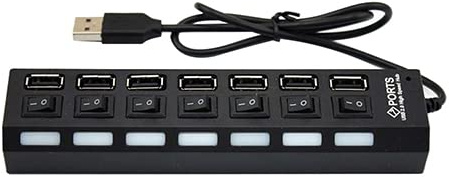 Remorui 7-Port USB 2.0 HUB Multi Port USB Splitter High Speed Adapter ON/OFF Switch for Laptop, PC, Computer, Mobile HDD, Flash Drive Black