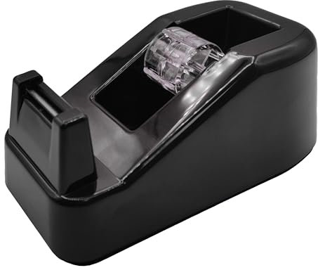 Raylu Paper – Dévidoir de Ruban Adhésif de Bureau, Dérouleur de Ruban Adhésif avec Poids et Base Antidérapante, Résistant, Convient aux Rouleaux de Rubans Adhésifs de 33m (Noir)