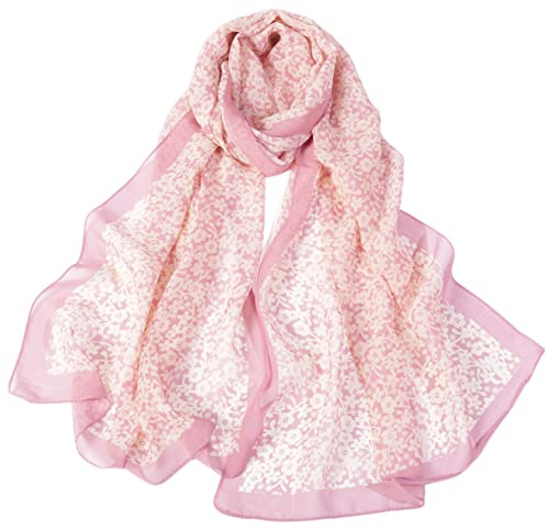 FAIRYGATE Pink Scarf Women Ladies Floral Chiffon Sunscreen Fashion Scarfs Flower Print Lightweight Head Scarves Shawls Wrap For Women A4308