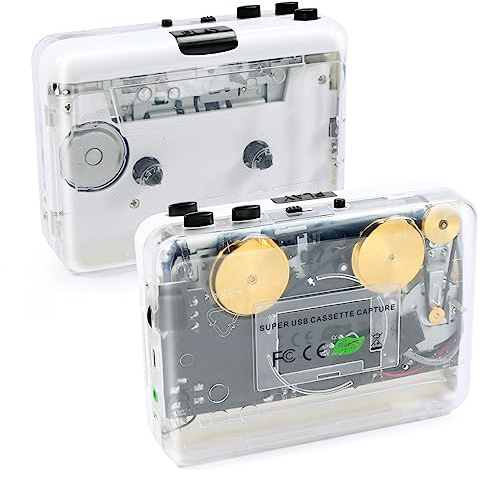 Auto Reverse ＆Clear Stereo Cassette Player,Built-in Cool Copper Wheel Movement＆Earphone,Cassette Tape to MP3 Converter with Tape Converter Software,Powered by USB Power Cord or AA Battery