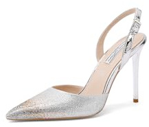 QUEEN HELENA Décolleté Eleganti con Strass con Tacco Alto Scarpe a Punta Chiusa Donna K3336 (Argento, Sistema Taglie Calzature EU, Adulto, Donna, Numero, Media, 36)